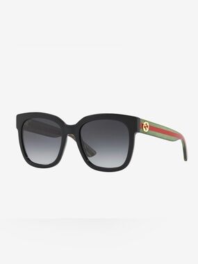 Gucci Black Sunglasses with Green-Red Stripe Temples